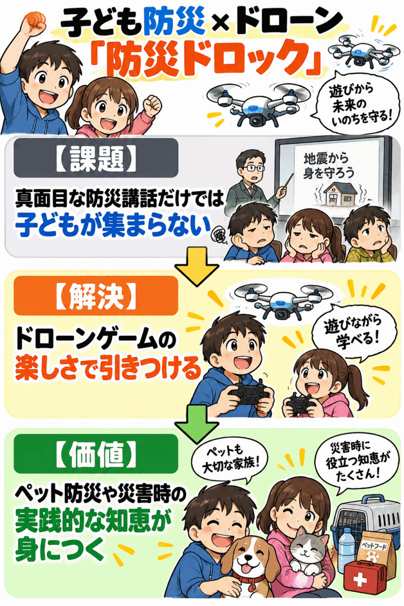 子ども防災 × ドローン「防災ドロック」構想（スマホ用）